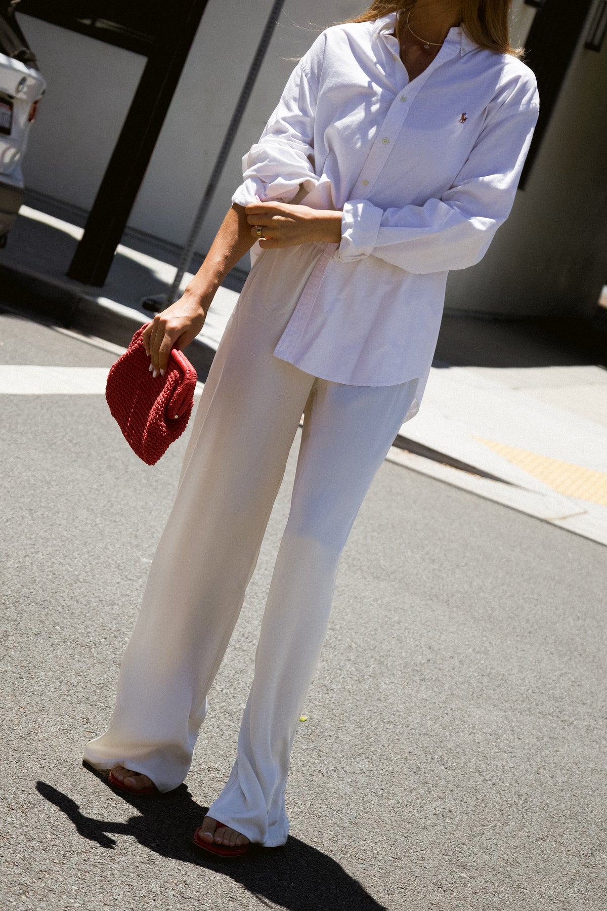 THE SATIN STRAIGHT LEG PANT IN CREAM