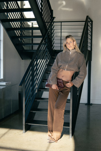THE SATIN STRAIGHT LEG PANT IN MOCHA