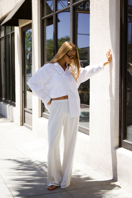 THE SATIN STRAIGHT LEG PANT IN CREAM