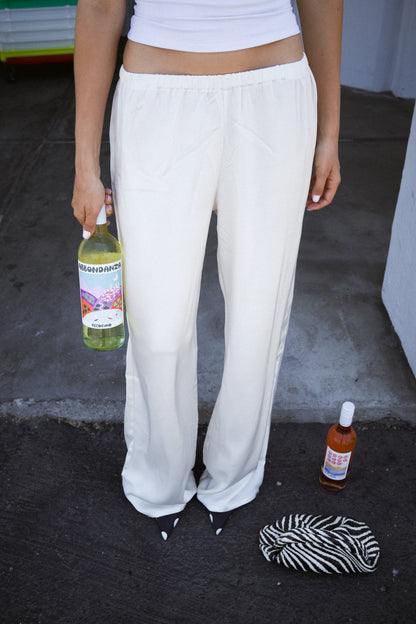 THE SATIN STRAIGHT LEG PANT IN CREAM